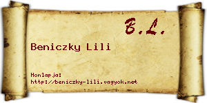 Beniczky Lili névjegykártya